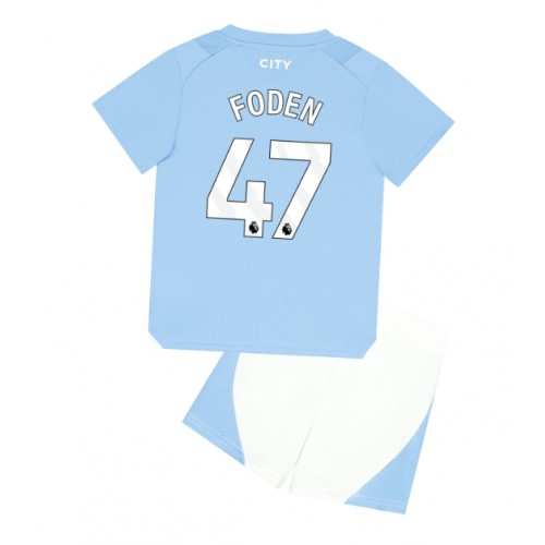 Fotbalové Dres Manchester City Phil Foden #47 Dětské Domácí 2023-24 Krátký Rukáv (+ trenýrky)